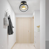 Modern Geometric LED Flush Mount Ceiling Light Dimmable Black and Gold Entryway Lighting