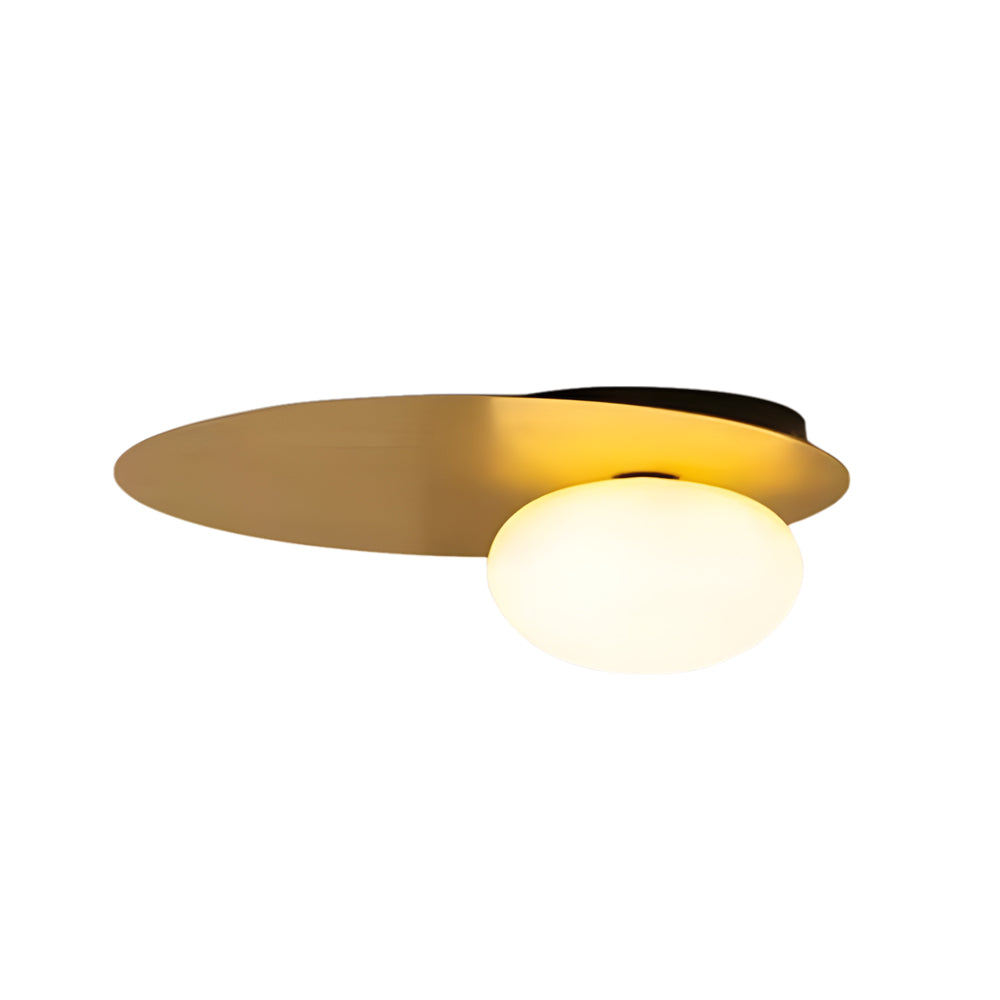 Modern Oval LED Flush Mount Ceiling Light with White Glass Shade for Bedroom and Study