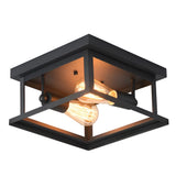 Vintage Square Iron Flush Mount Ceiling Light Retro Industrial Black Metal Fixture