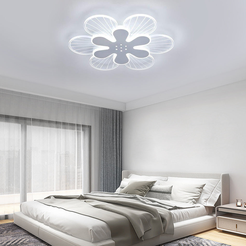 Modern White LED Flower Shape Ceiling Light Flush Mount Geometric Floral Fixture