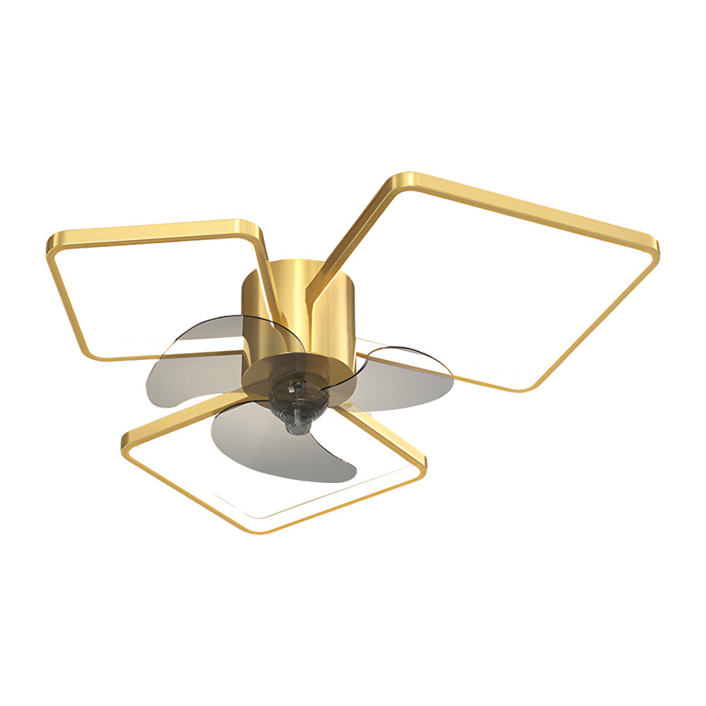 Silent Modern LED Ceiling Fan Light with Square and Round Ring Design Three Step Dimming