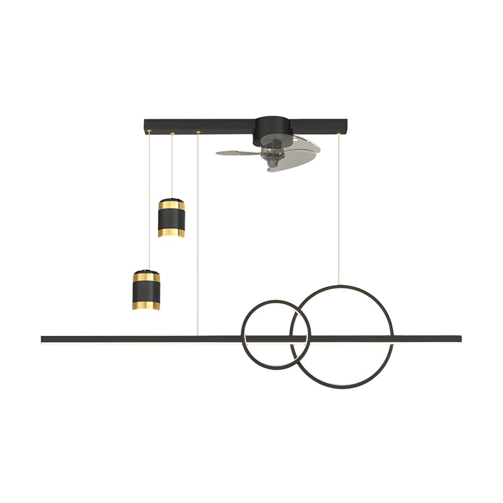 Modern LED Dining Room Linear Chandelier with Integrated Fan and Starry Projection Light