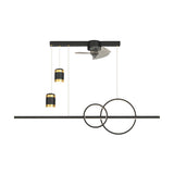 Modern LED Dining Room Linear Chandelier with Integrated Fan and Starry Projection Light
