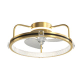 Modern Gold Flush Mount Ceiling Fan with Silent LED Light and 3 Color Dimming Function