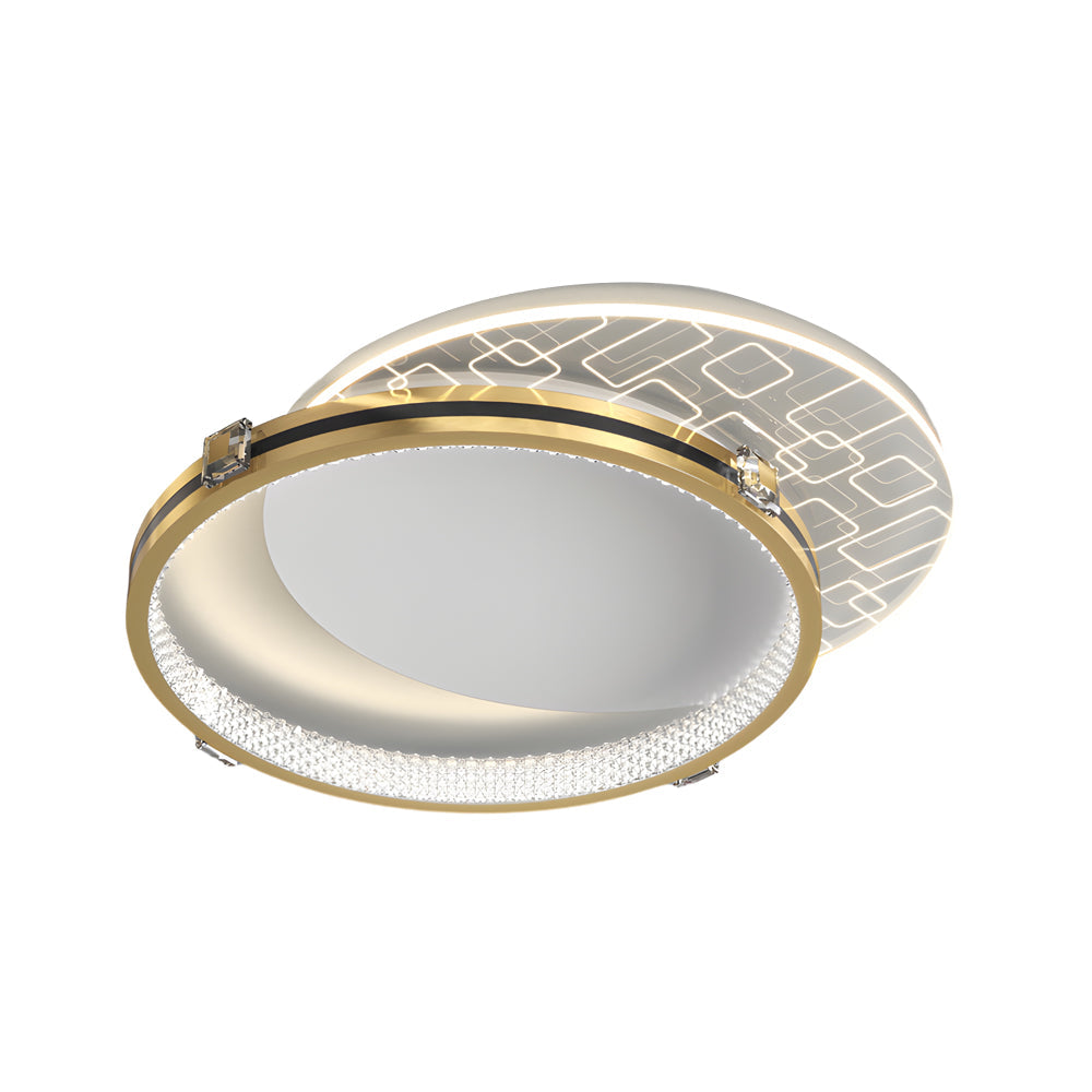 Modern Round Acrylic LED Flush Mount Ceiling Light with 3 Step Dimming White and Gold Finish