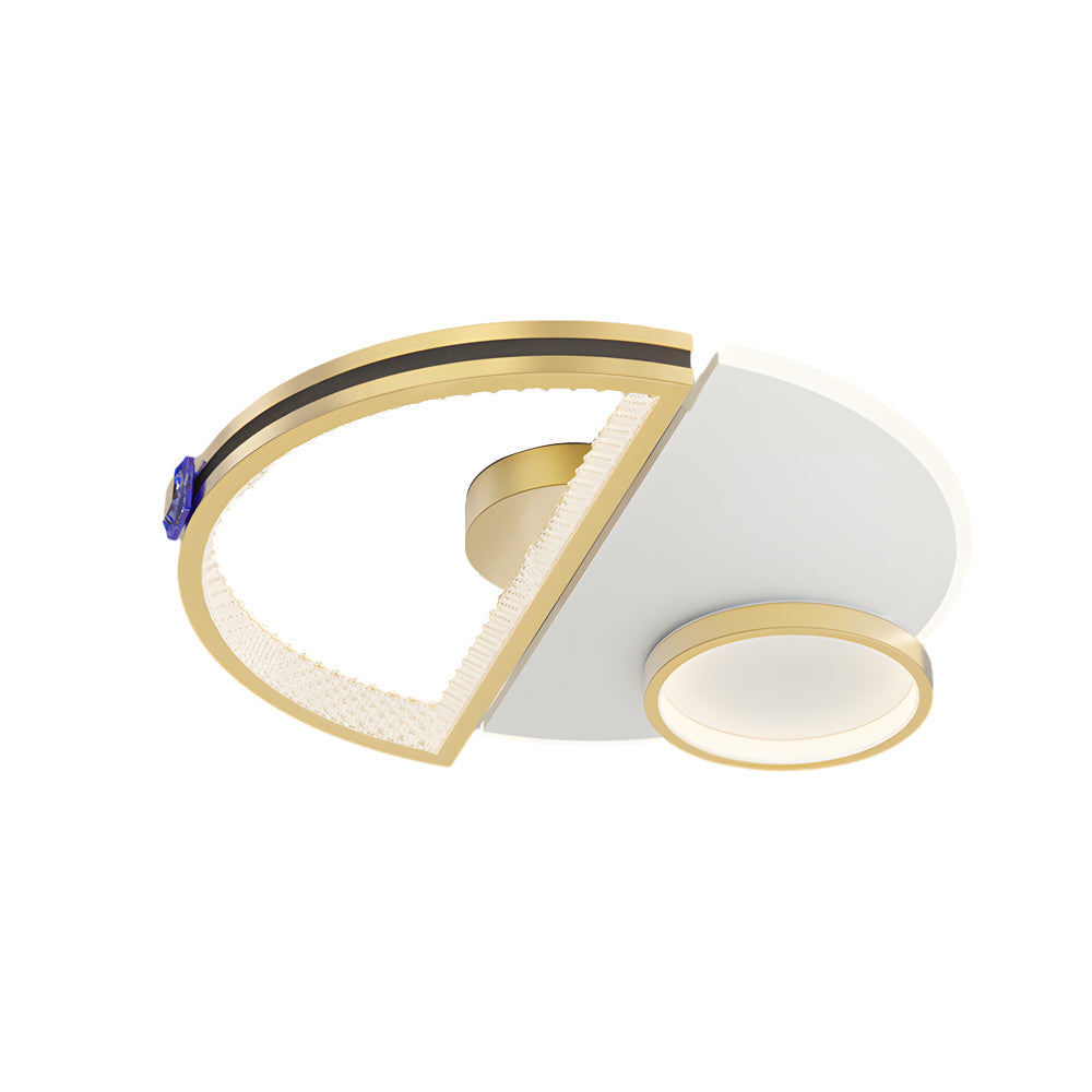 Modern Gold Semicircular LED Ceiling Light with 3 Color Dimming Acrylic Shade Flush Mount