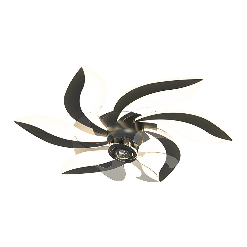 Modern Flower Petal Flush Mount Ceiling Fan with 3 Color Dimming LED Light