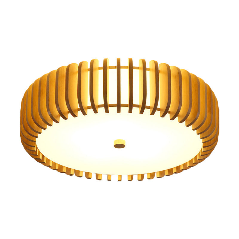 Modern Round Wooden LED Ceiling Light for Bedroom with 3 Step Color Dimming