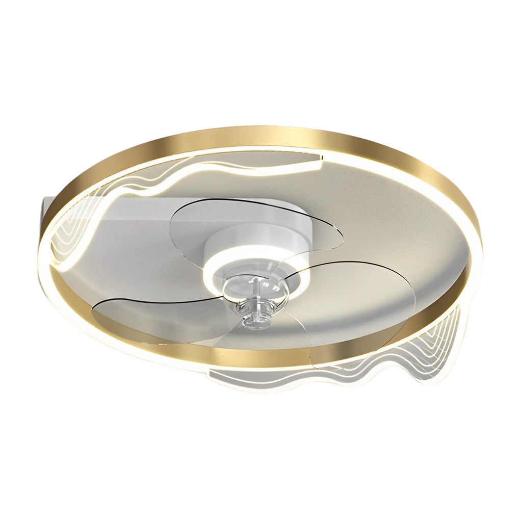 Round Bladeless Ceiling Fan with Dimmable LED Light 6 Speeds Silent Low Profile Flush Mount Fan