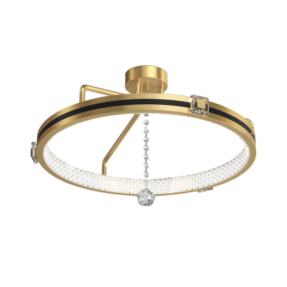 Modern Round Ring LED Ceiling Lamp with Crystal Glass Ball Decor and 3 Step Dimming Control