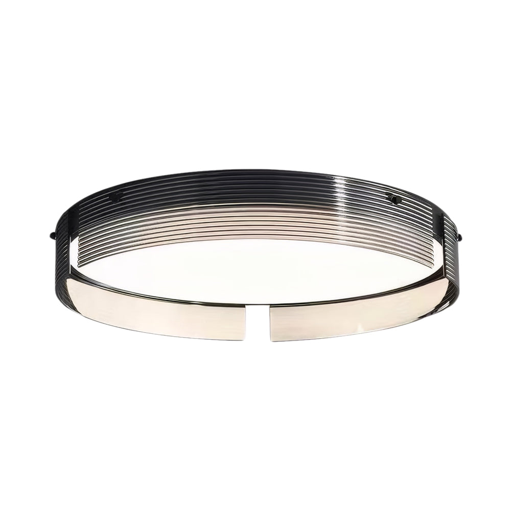 Modern Round Black Stripe Glass LED Flush Mount Ceiling Light 16.5 and 20.5 Inch Copper Fixture