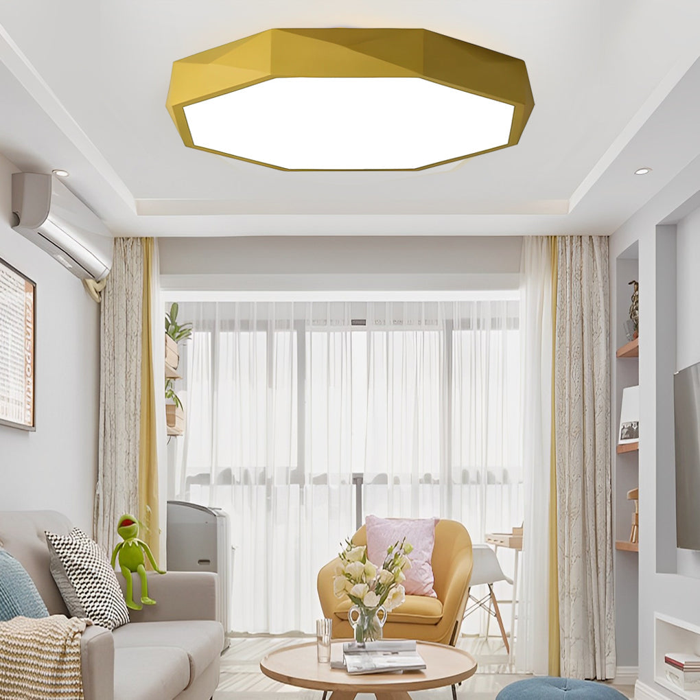 Contemporary Geometric LED Flush Mount Ceiling Light with Remote Control 16 Inch