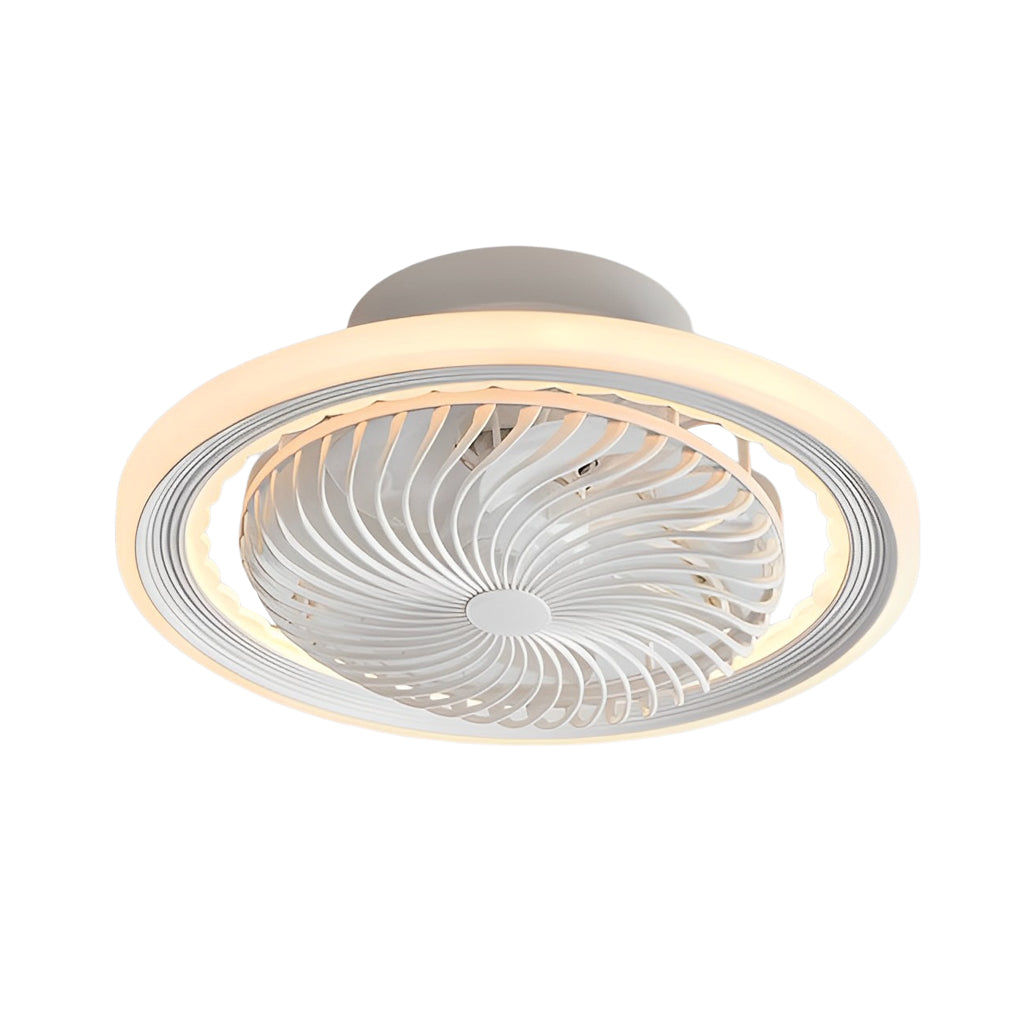 Modern Flush Mount Bladeless Ceiling Fan with Dimmable LED Light and Silent Motor