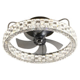 Modern 23.6 Inch Crystal Flush Mount Ceiling Fan with Dimmable LED and Remote Control Black Finish