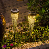 2 Pack Conical Hollow Metal Solar Garden Stake Lights for Pathway and Landscape Decoration