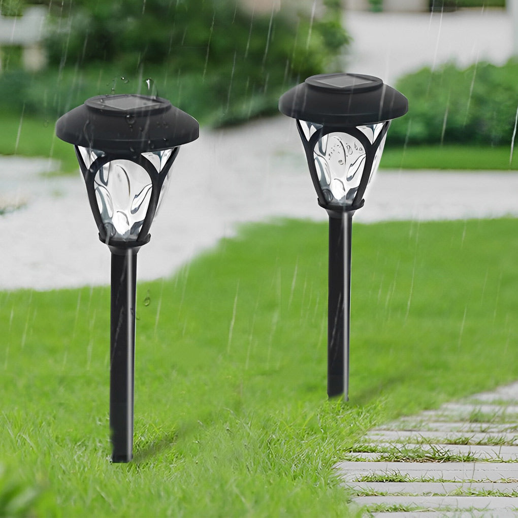 2 Pack Outdoor Solar Garden Pathway Lights Waterproof Glass LED Landscape Stake Lamps Black