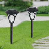 2 Pack Outdoor Solar Garden Pathway Lights Waterproof Glass LED Landscape Stake Lamps Black