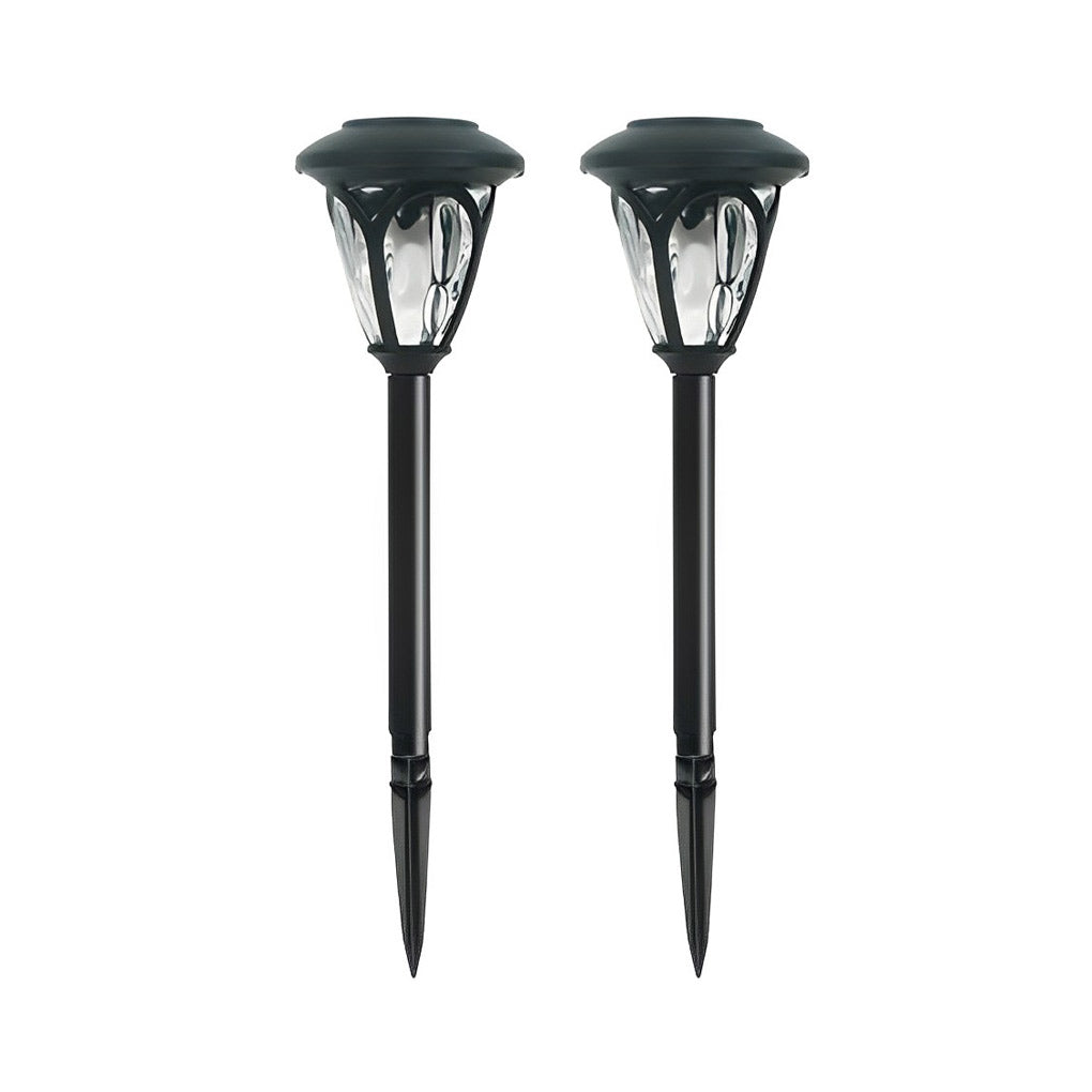 2 Pack Outdoor Solar Garden Pathway Lights Waterproof Glass LED Landscape Stake Lamps Black