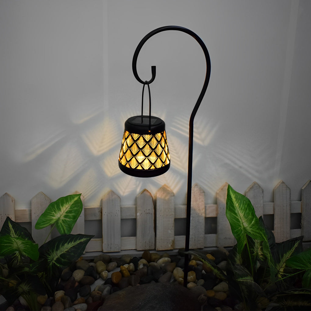 2 Pack Outdoor Solar Lanterns Retro Iron Hollow Projection Garden Lights with Decorative Handle