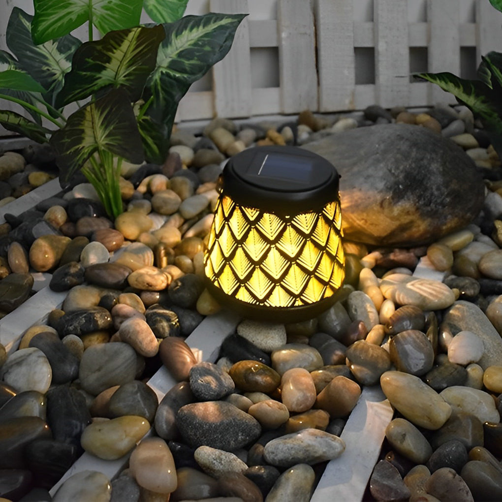 2 Pack Outdoor Solar Lanterns Retro Iron Hollow Projection Garden Lights with Decorative Handle