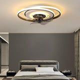 Modern 2 Ring LED Ceiling Fan with Remote Control for Kids Bedroom Flush Mount Light Fixture in Gold