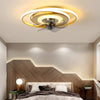 Modern 2 Ring LED Ceiling Fan with Remote Control for Kids Bedroom Flush Mount Light Fixture in Gold