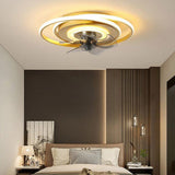 Modern 2 Ring LED Ceiling Fan with Remote Control for Kids Bedroom Flush Mount Light Fixture in Gold