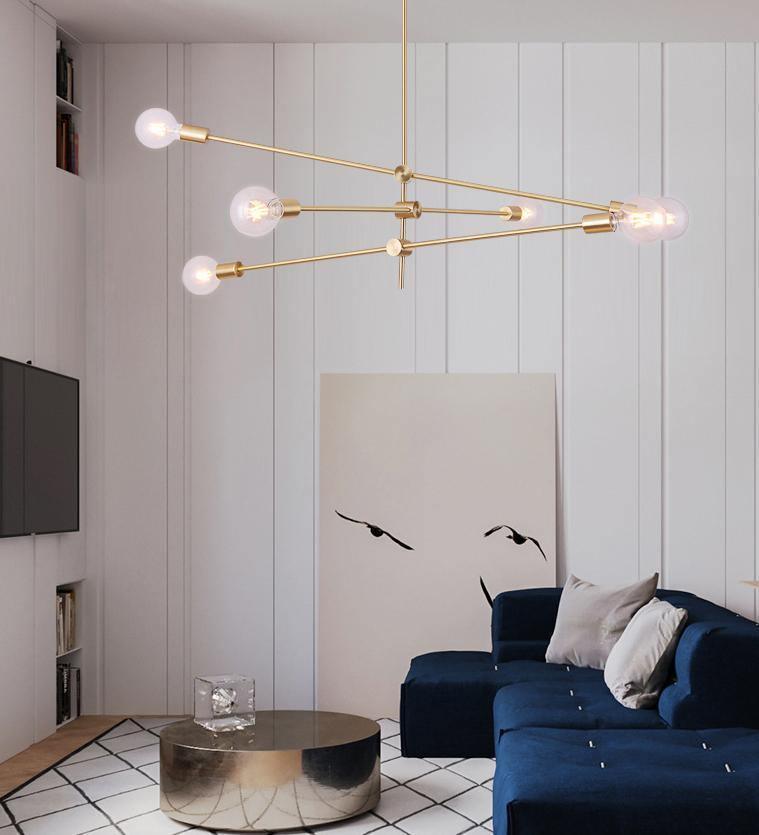 Modern Adjustable Brass Arm Chandelier with Clear Glass Shades for Dining Room