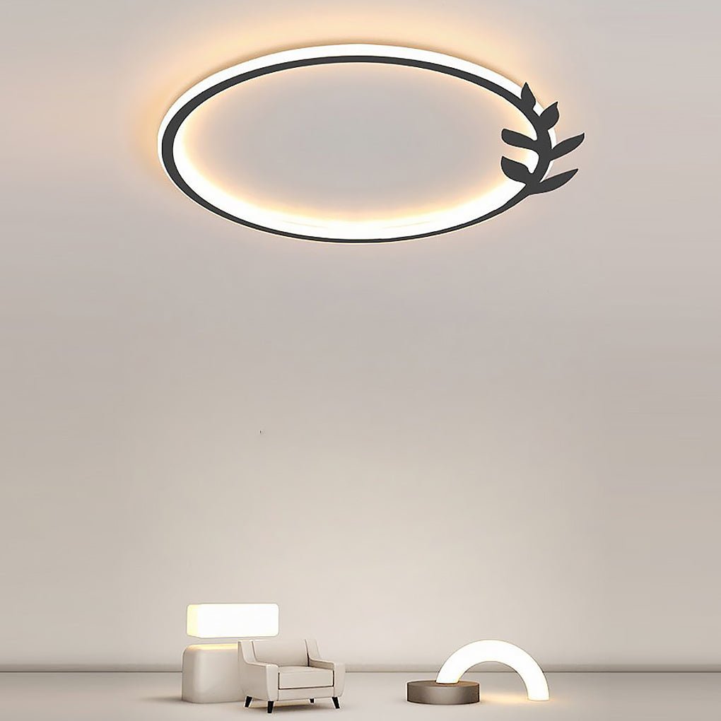 20 Inch Dimmable Black LED Flush Mount Ceiling Light with Decorative Leaf Edge Design