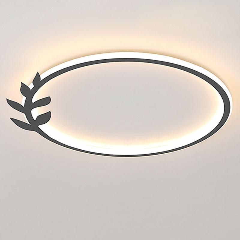 20 Inch Dimmable Black LED Flush Mount Ceiling Light with Decorative Leaf Edge Design