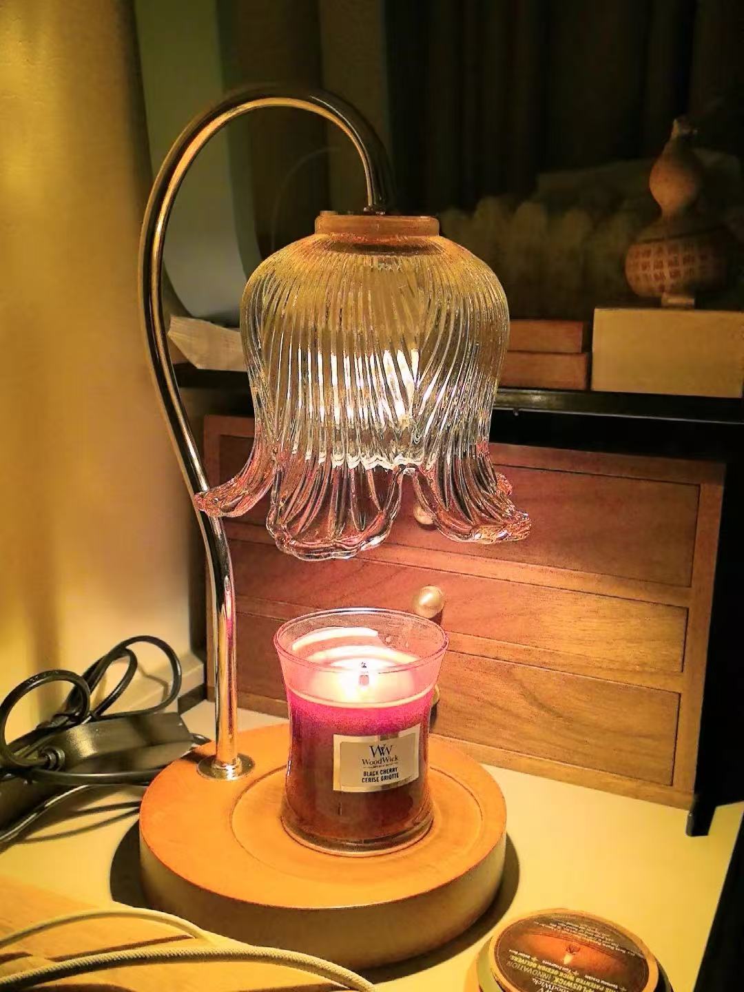 ALLO LIVING Elegant Floral Glass Desk Lamp with Cup-Holder Base