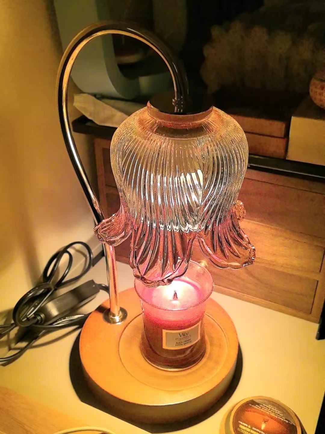 ALLO LIVING Elegant Floral Glass Desk Lamp with Cup-Holder Base