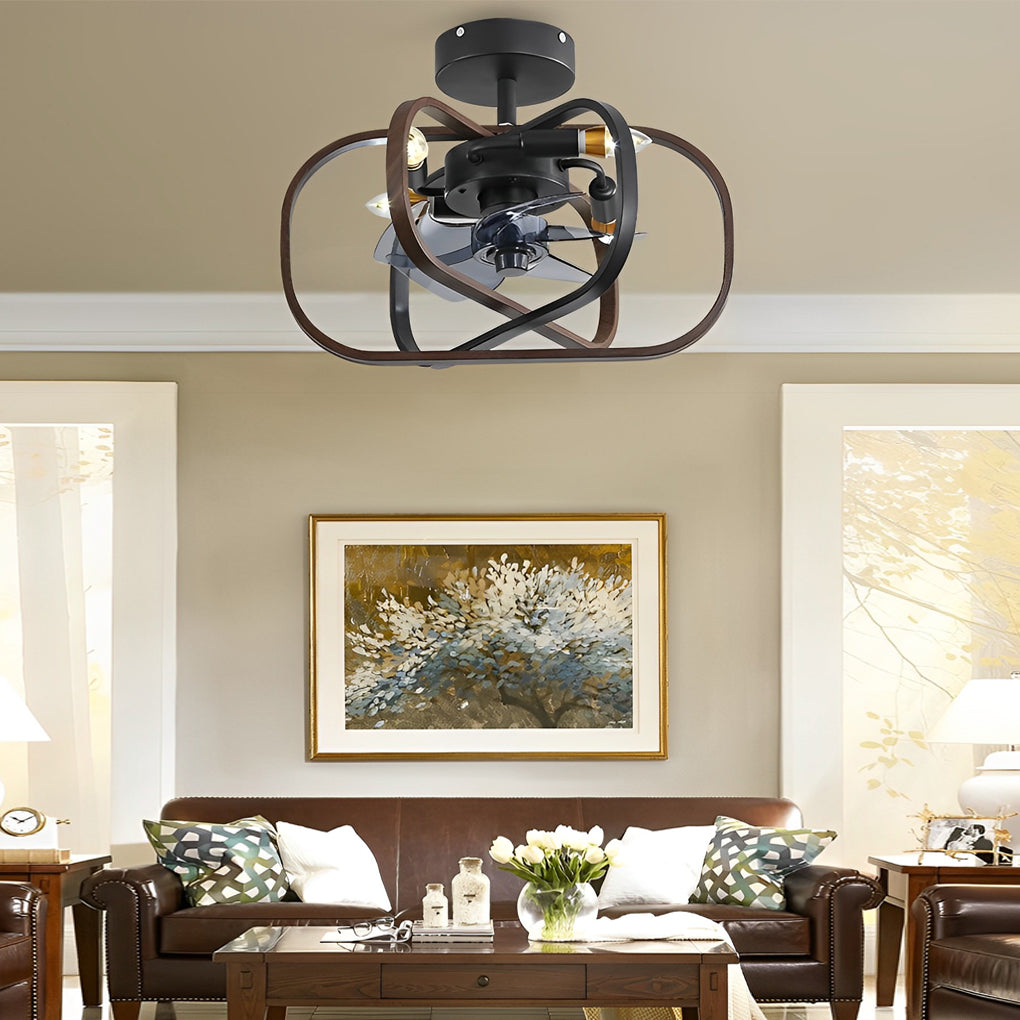 Retro Bladeless Ceiling Fan with 3 Color Dimmable LED Light and Remote Control