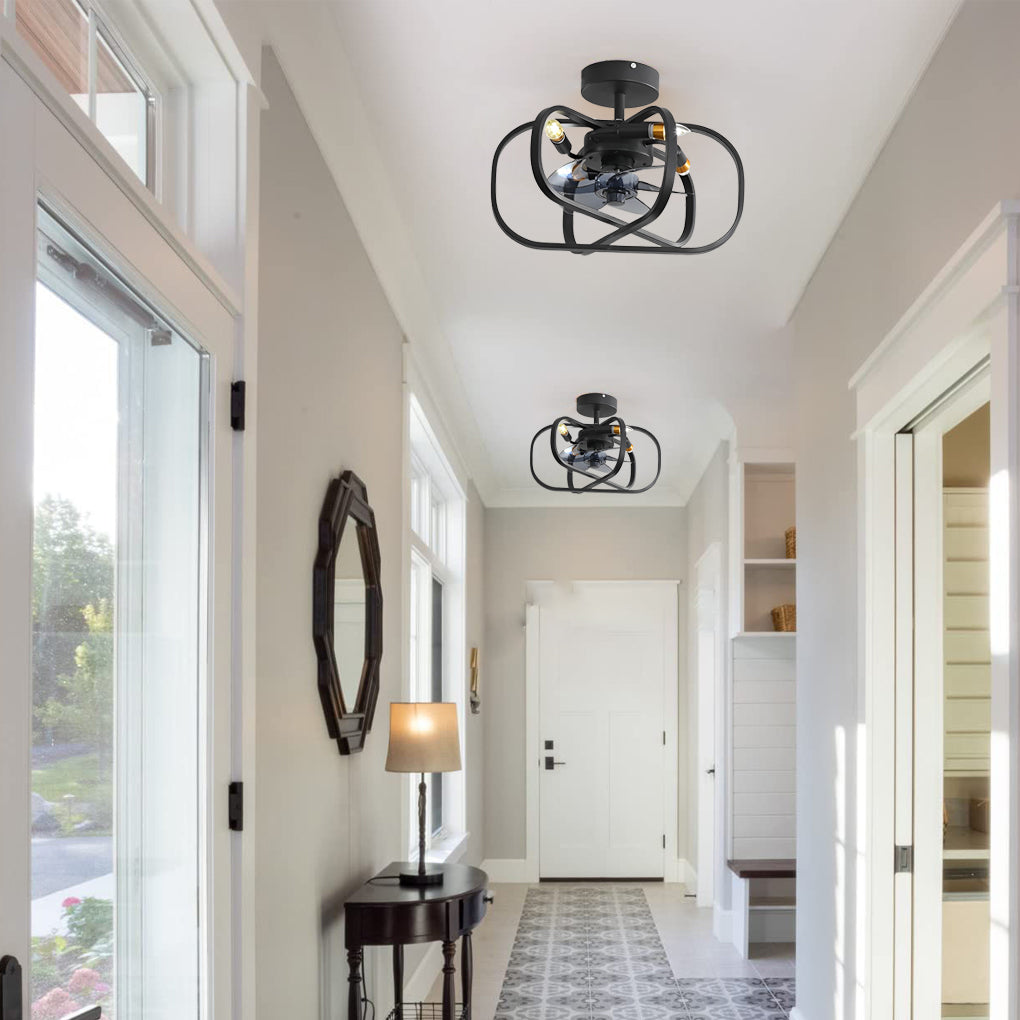 Retro Bladeless Ceiling Fan with 3 Color Dimmable LED Light and Remote Control