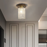 American Country Style Walnut Wood and Glass Flush Mount Ceiling Light Fixture
