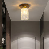 American Country Style Walnut Wood and Glass Flush Mount Ceiling Light Fixture