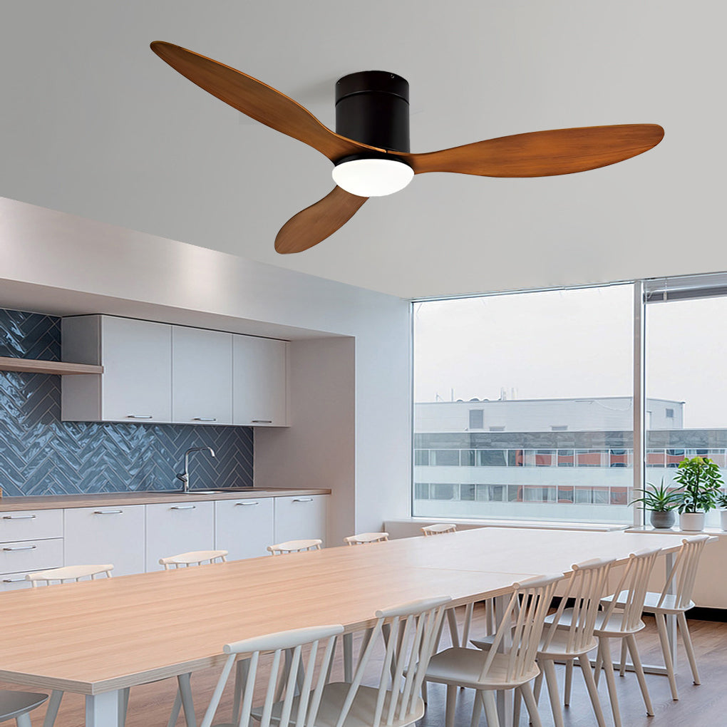 Modern 52 Inch Ceiling Fan with Dimmable LED Light and Remote 3 Blade Silent Motor Flush Mount