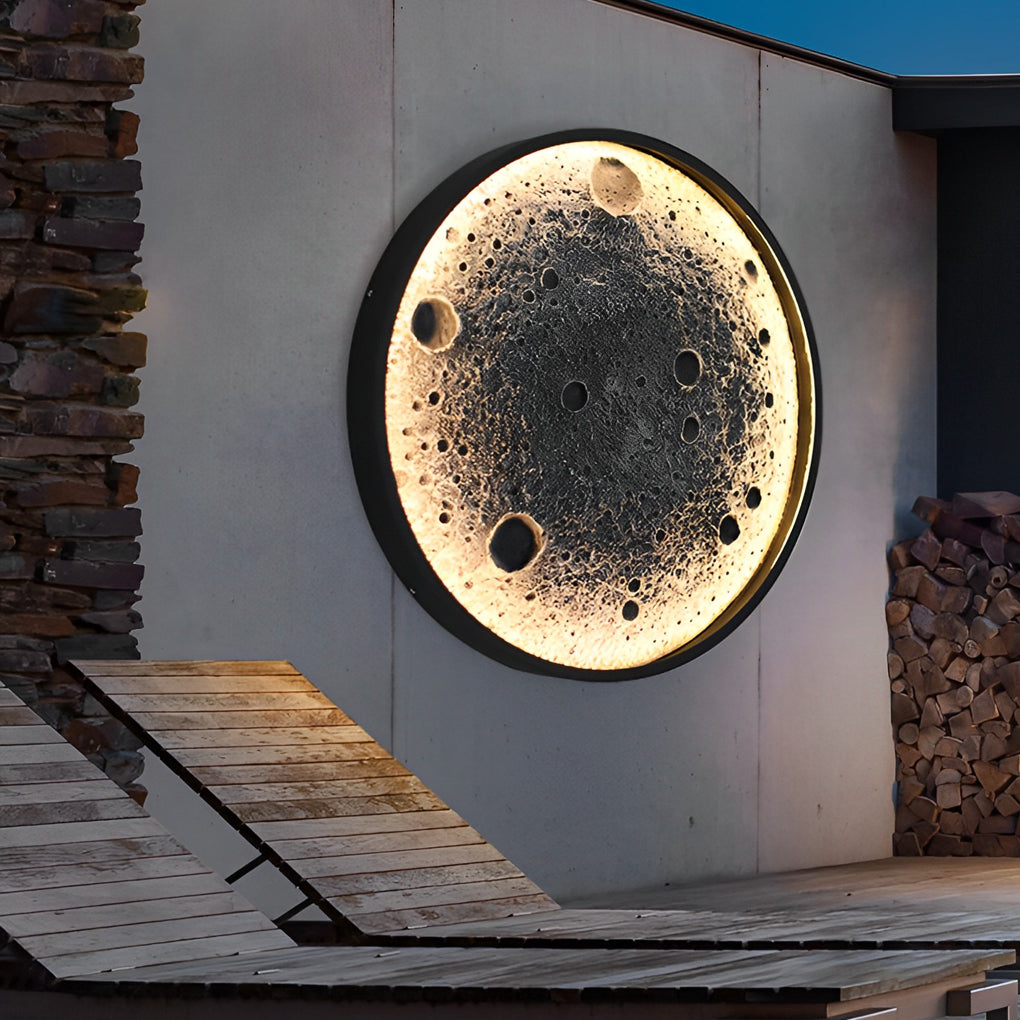 24 Inch Modern Round Moon Waterproof LED Outdoor Wall Light Fixture for Villa and Yard
