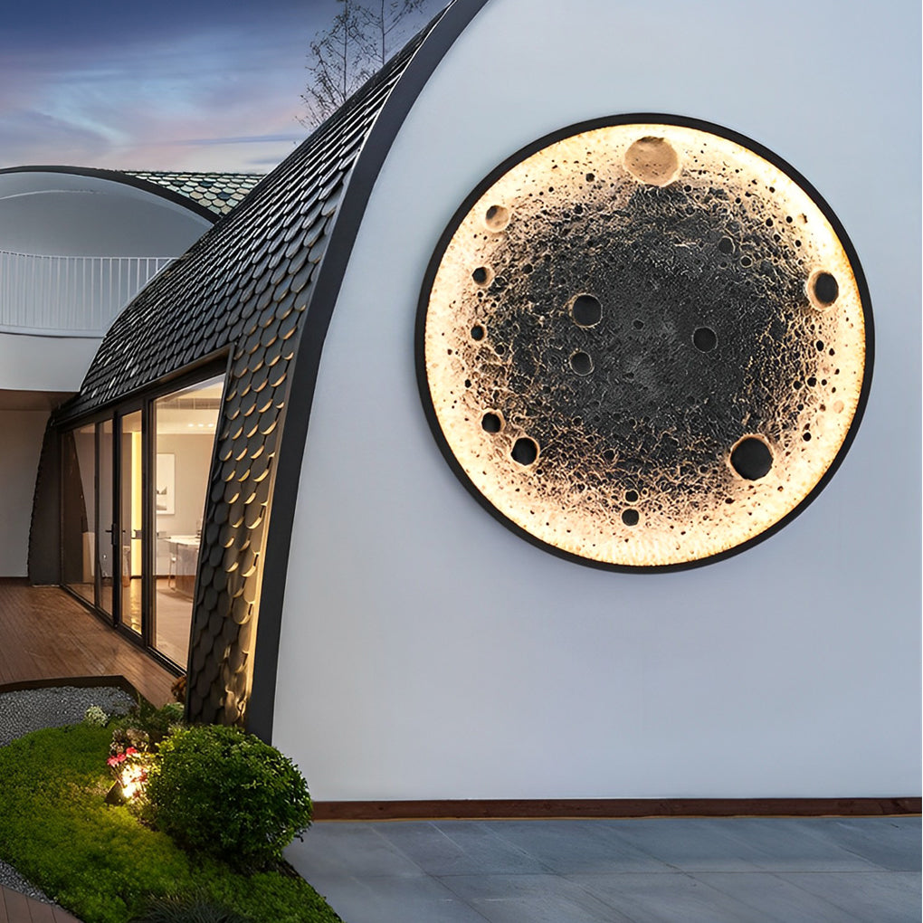 24 Inch Modern Round Moon Waterproof LED Outdoor Wall Light Fixture for Villa and Yard