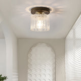 American Country Style Walnut Wood and Glass Flush Mount Ceiling Light Fixture