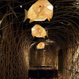 26 Inch Rustic Fish Shaped Bamboo Pendant Light Fixture for Farmhouse and Coastal Decor