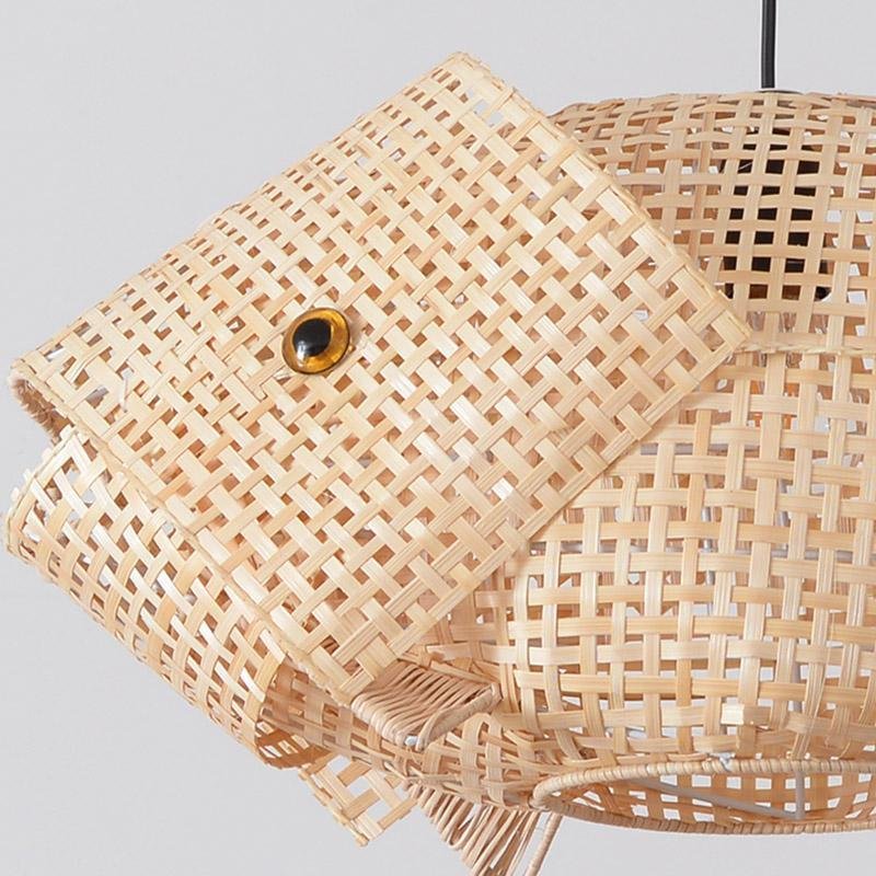 26 Inch Rustic Fish Shaped Bamboo Pendant Light Fixture for Farmhouse and Coastal Decor