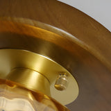 American Country Style Walnut Wood and Glass Flush Mount Ceiling Light Fixture