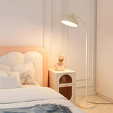 Modern White Arc Floor Lamp with Dimmable LED Dome Shade and Marble Base