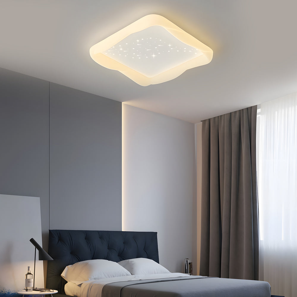 Modern Square Stars LED Ceiling Light Fixture for Kids Bedroom Milky White 3 Step Dimming