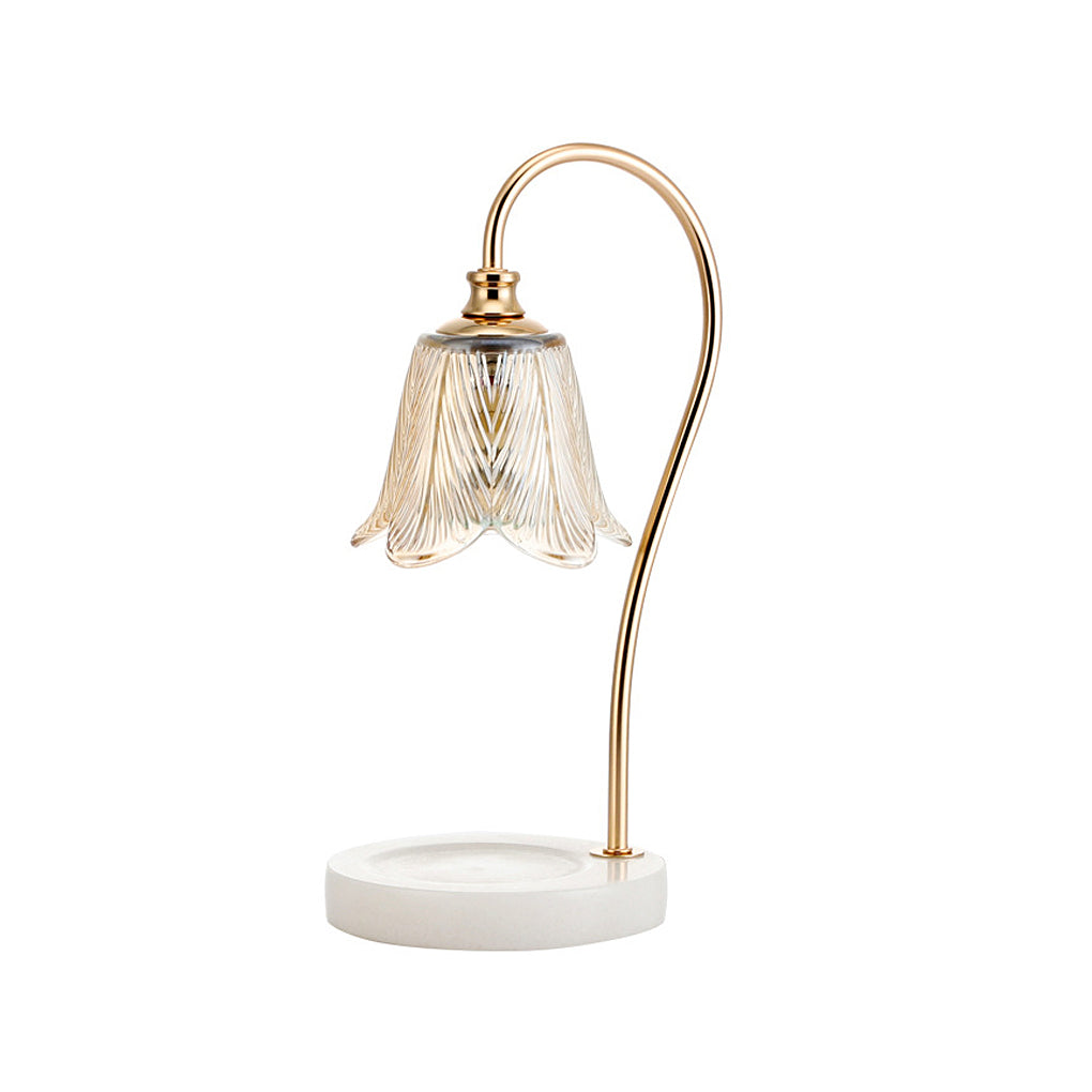 Modern Nordic Floral Glass Table Lamp with Integrated Cup Holder and Dimmable LED Light