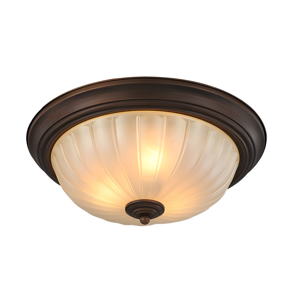 American Vintage Semi Flush Mount Ceiling Light with Round Glass Shade and Iron Frame for Bedroom