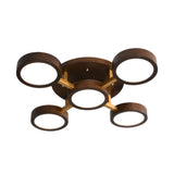 Mid Century Modern Sputnik Walnut Wood Circle LED Ceiling Light Flush Mount Fixture