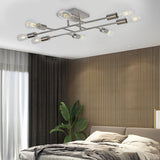 Vintage 8 Light Antique Brass Semi Flush Mount Ceiling Fixture with Geometric Industrial Metal Design