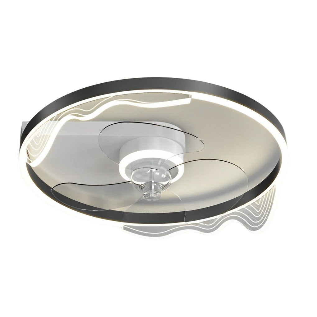 Round Bladeless Ceiling Fan with Dimmable LED Light 6 Speeds Silent Low Profile Flush Mount Fan